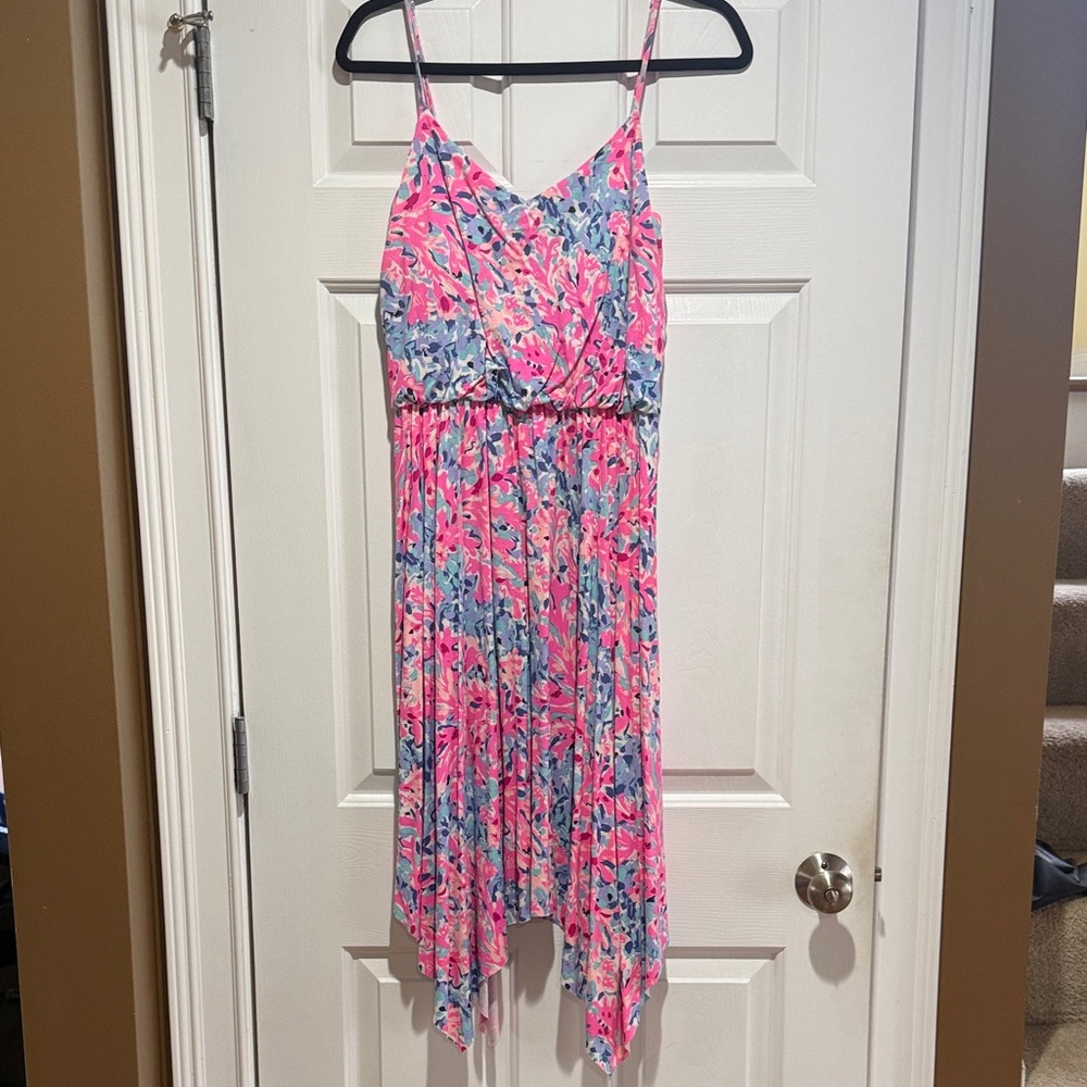 Lilly Pulitzer Pink and Blue Floral Spaghetti Strap Midi Dress